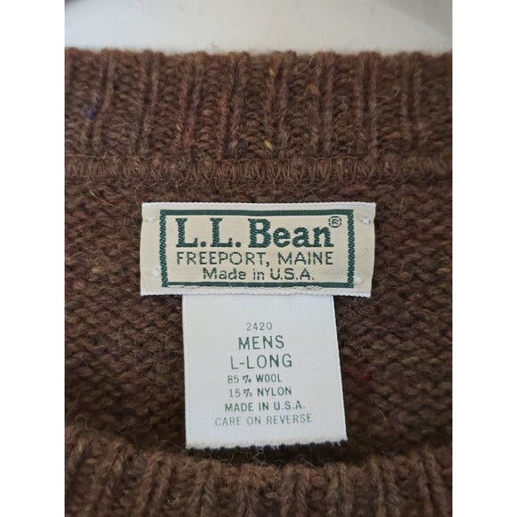 LL Bean Mens Wool Sweater Size Large Tall Brown Crewneck Pullover Cozy Cabincore - Picture 8 of 10